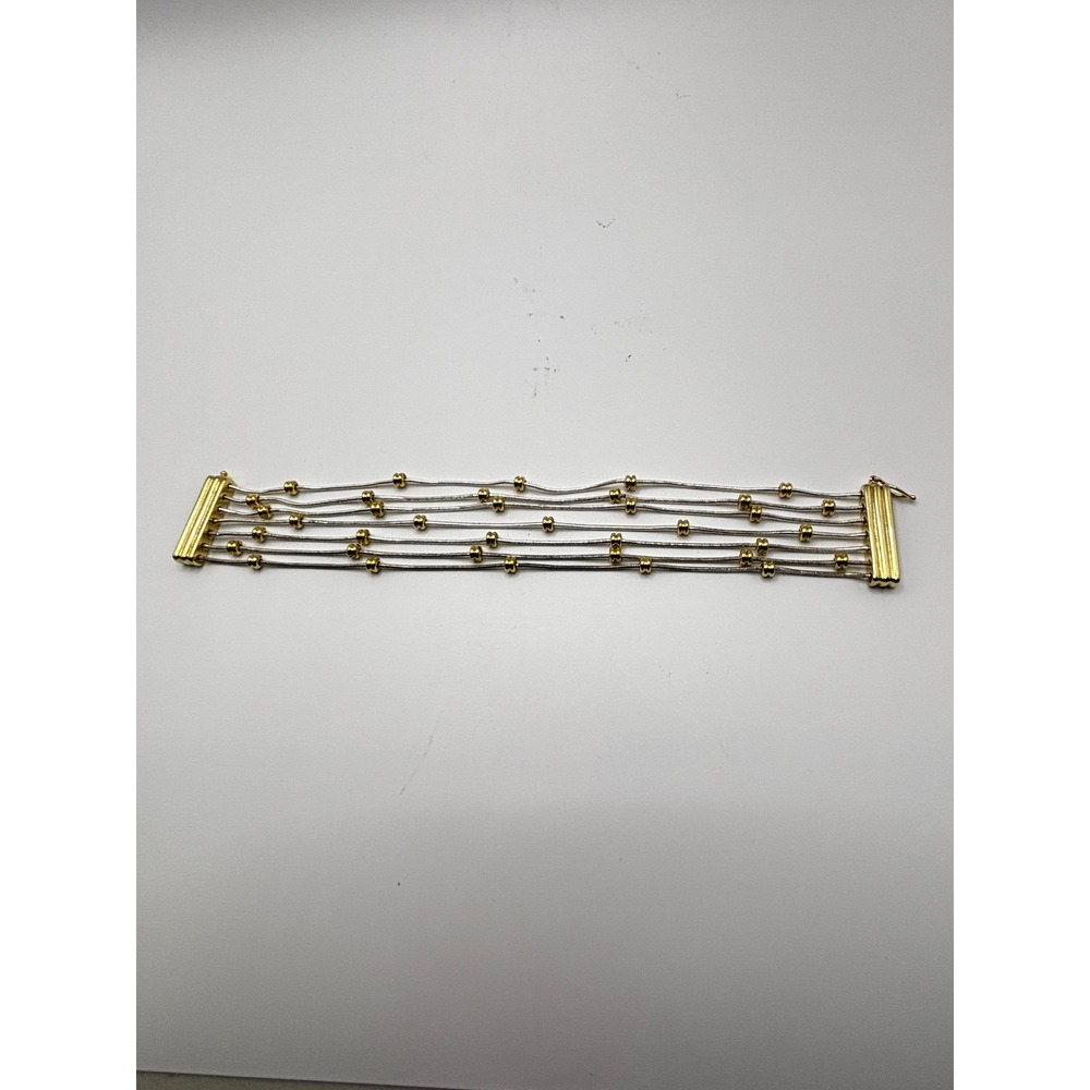 Kohls Two Tone Multi Strand Snake Chain Bracelet Gold Silver Tone Beads‎ 7 Inch